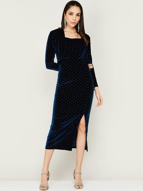 code by lifestyle navy polka dots shift dress