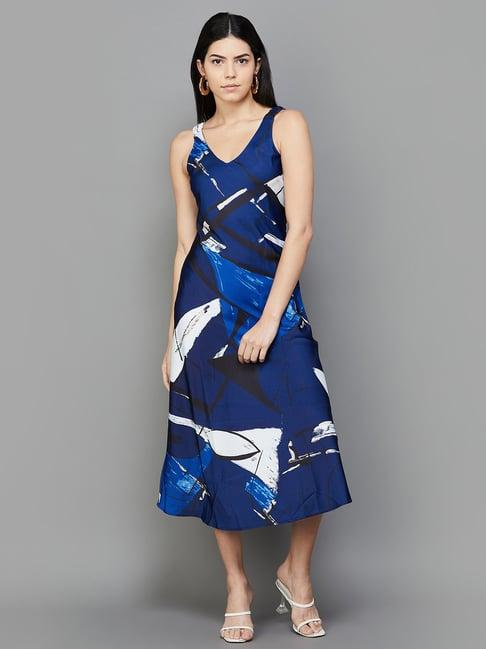 code by lifestyle navy printed a-line dress