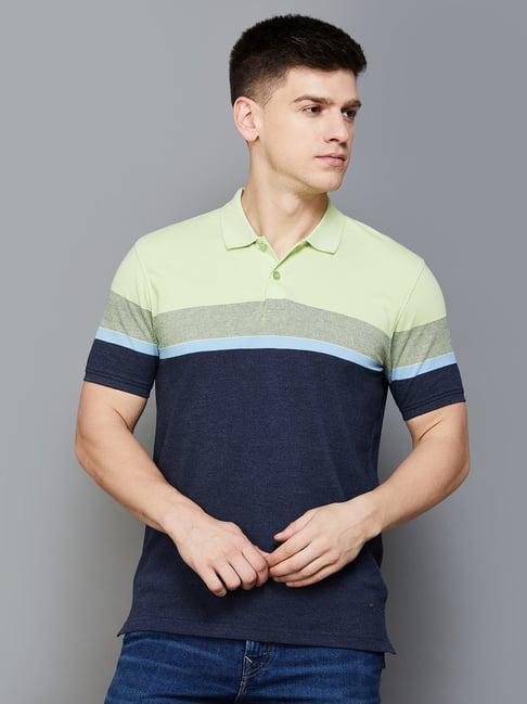 code by lifestyle navy regular fit colour block t-shirt