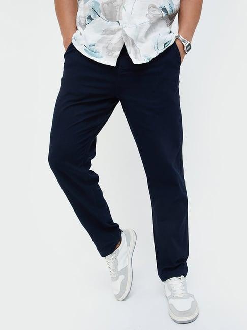 code by lifestyle navy regular fit drawstring trousers