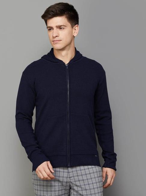 code by lifestyle navy regular fit hooded sweatshirt