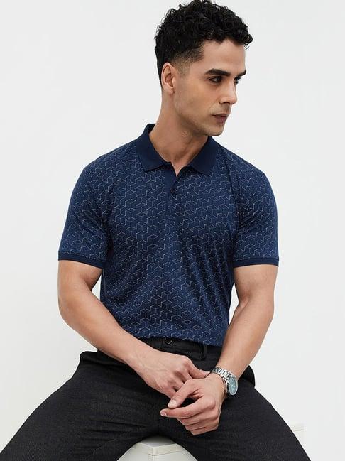 code by lifestyle navy regular fit printed polo t-shirt