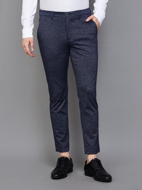 code by lifestyle navy regular fit texture trousers