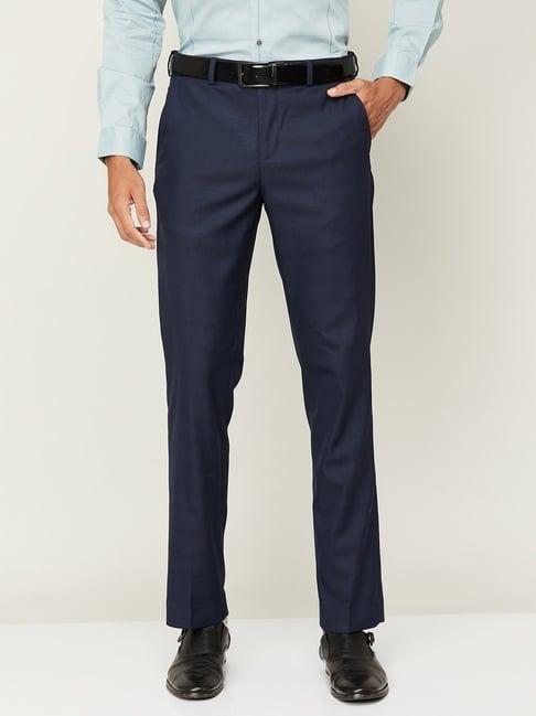 code by lifestyle navy regular fit trousers