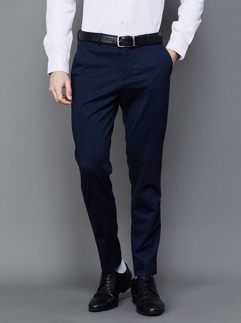 code by lifestyle navy slim fit flat front trousers