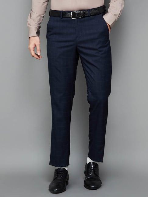 code by lifestyle navy slim tapered fit checks trousers