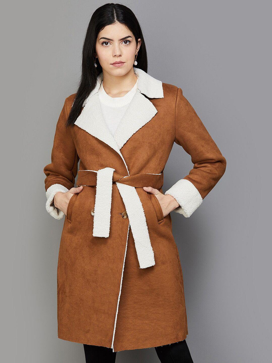 code by lifestyle notched lapel collar long sleeves longline trench coat