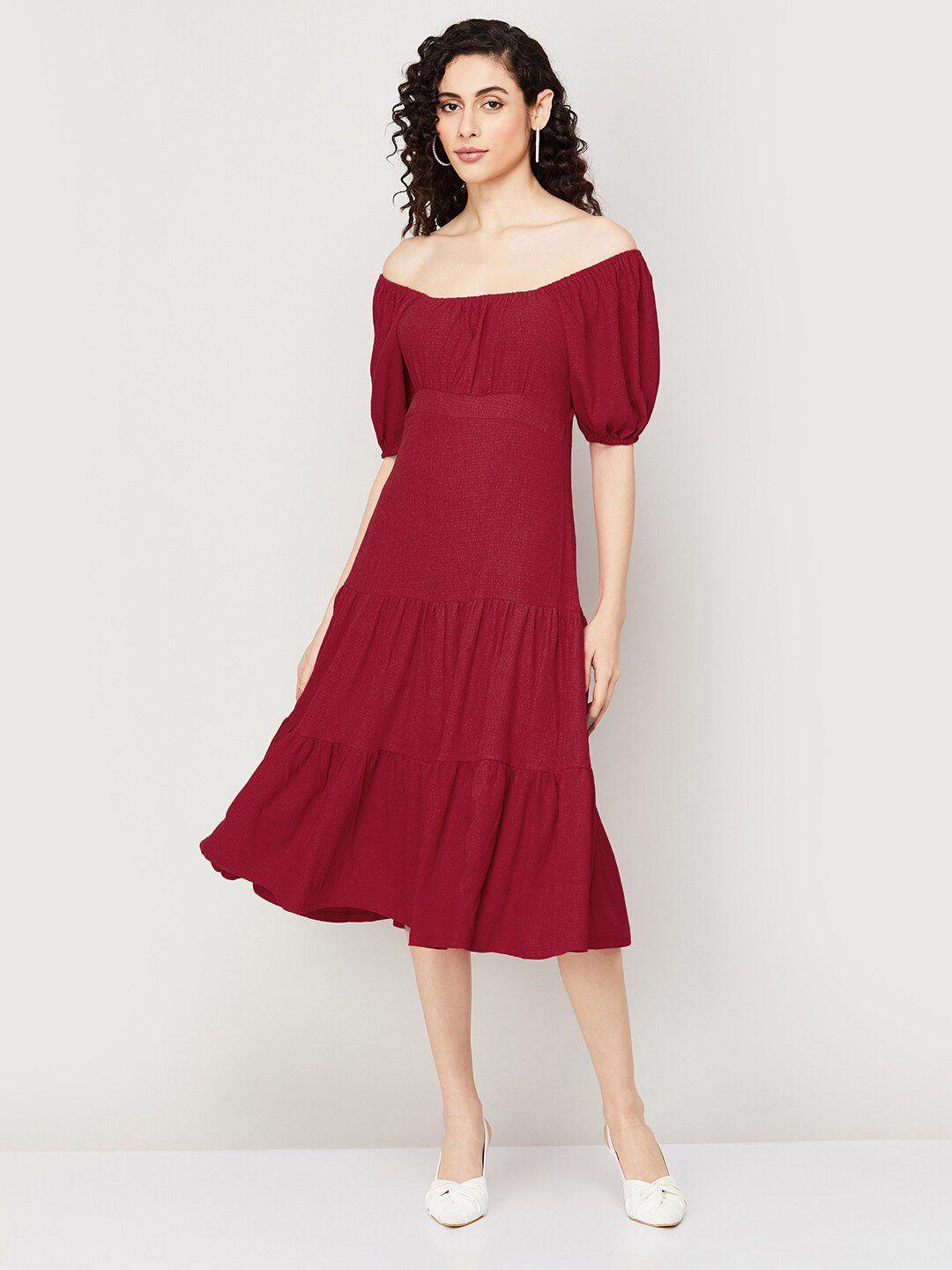 code by lifestyle off-shoulder puff sleeve a-line midi dress