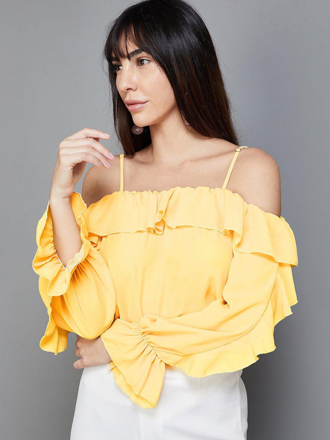 code by lifestyle off-shoulder puff sleeves ruffles top