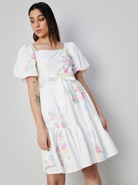 code by lifestyle off white & pink cotton printed a line dress