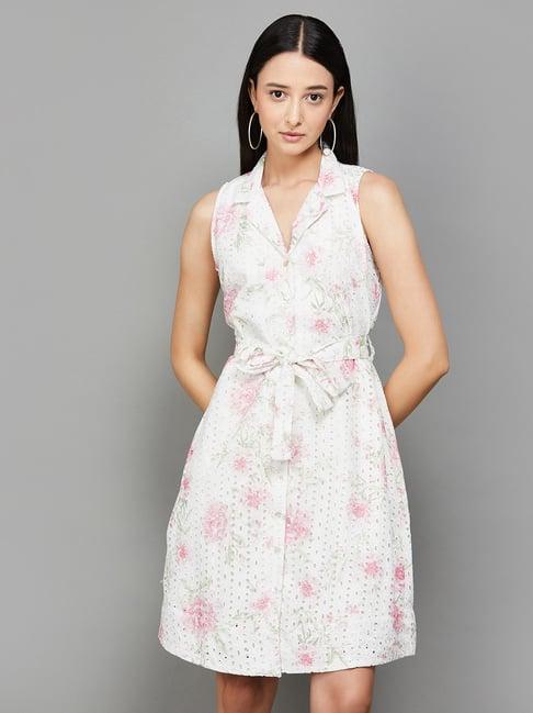 code by lifestyle off white & pink regular fit shirt dress