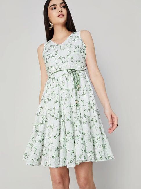 code by lifestyle off-white cotton embroidered a-line dress