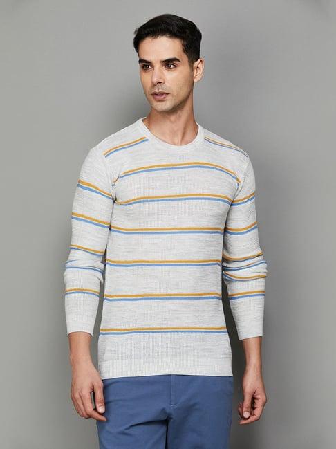 code by lifestyle off white cotton regular fit striped sweaters