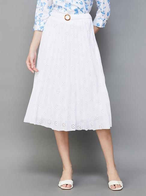 code by lifestyle off white cotton self design midi skirt