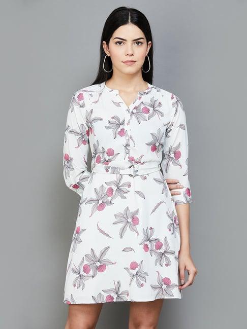 code by lifestyle off-white floral print a-line dress