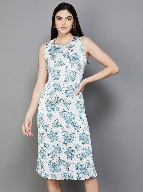 code by lifestyle off-white floral print a-line dress