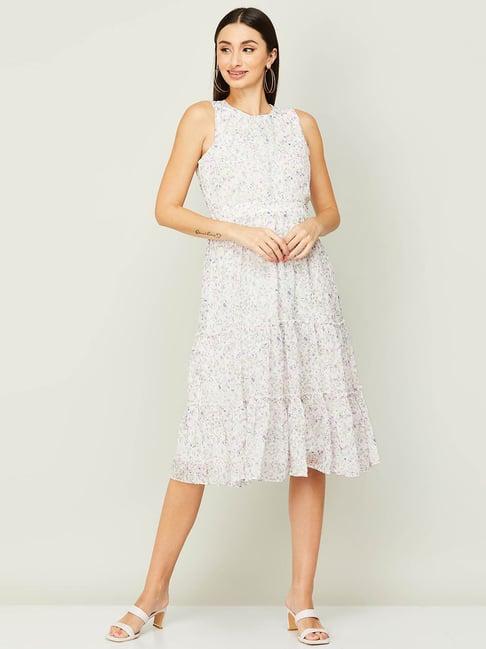 code by lifestyle off-white floral print a-line dress