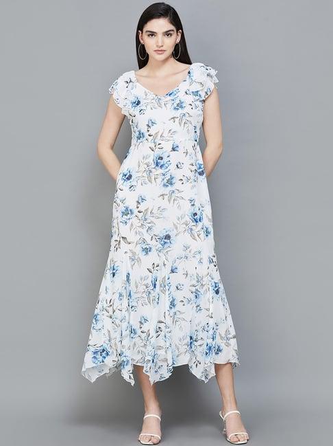 code by lifestyle off-white floral print high-low dress