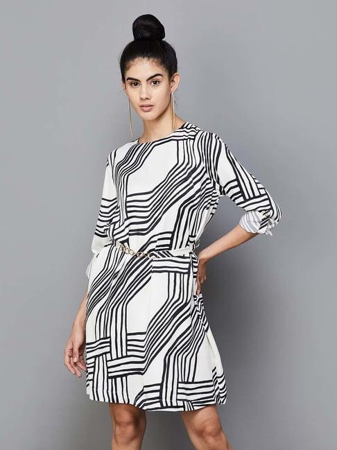 code by lifestyle off-white printed a-line dress