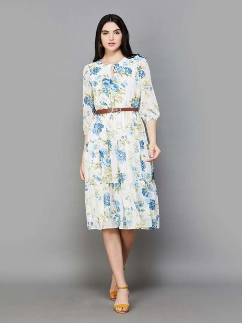 code by lifestyle off-white printed a-line dress