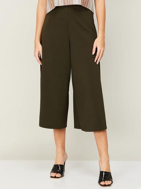 code by lifestyle olive green regular fit culottes