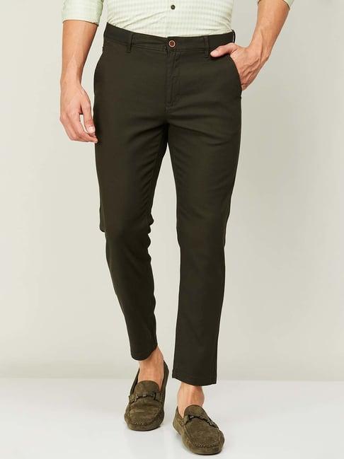 code by lifestyle olive green tapered fit trousers