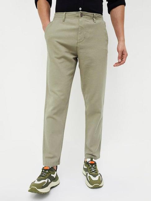 code by lifestyle olive regular fit flat front trousers