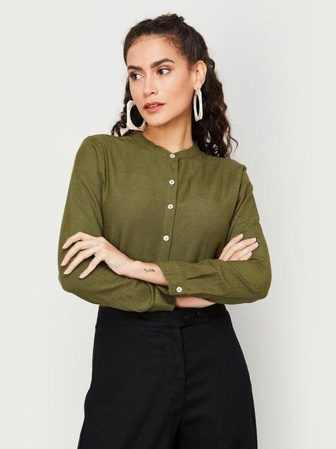 code by lifestyle olive regular fit shirt