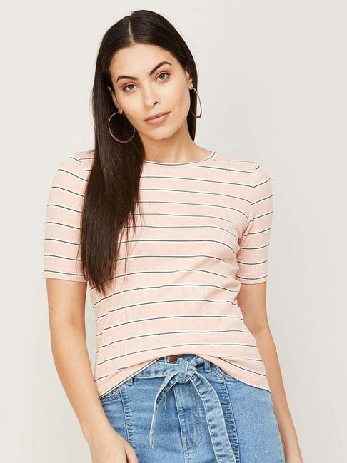 code by lifestyle peach cotton striped top