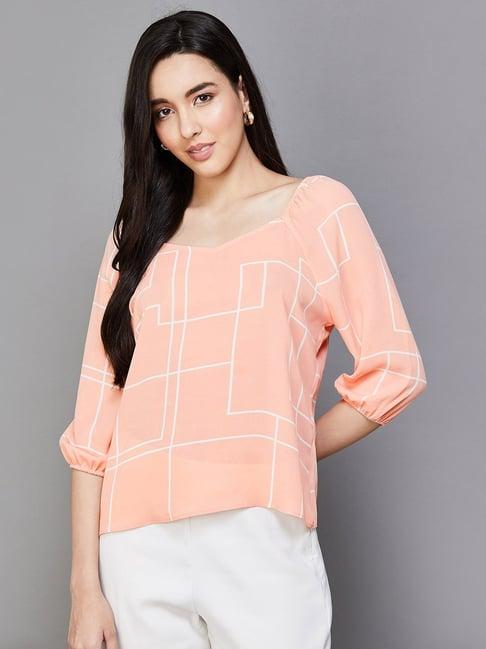 code by lifestyle peach printed top