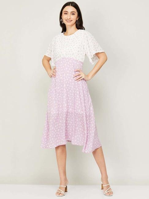 code by lifestyle pink & white floral print a-line dress