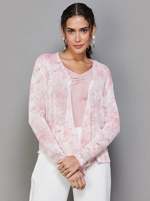 code by lifestyle pink cotton printed shrug