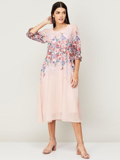 code by lifestyle pink floral print a-line dress