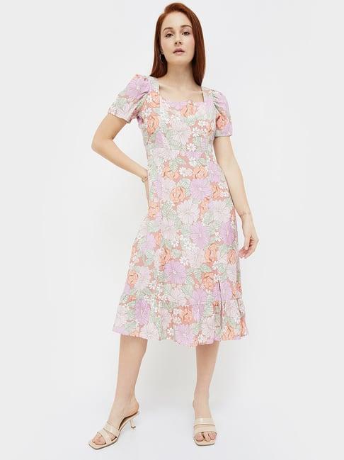 code by lifestyle pink floral print midi dress