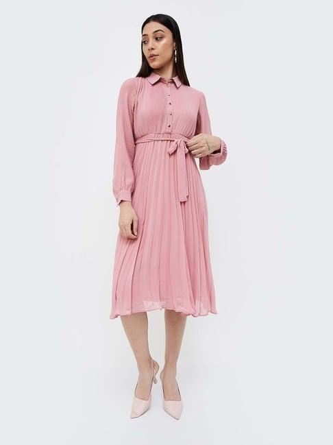 code by lifestyle pink pleated shirt dress