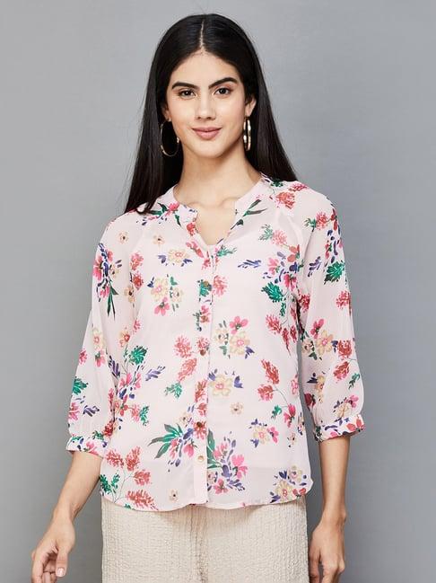 code by lifestyle pink printed top with camisole