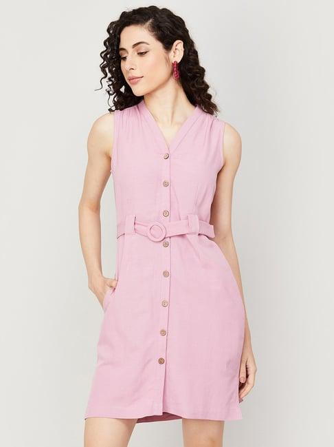 code by lifestyle pink regular fit shirt dress
