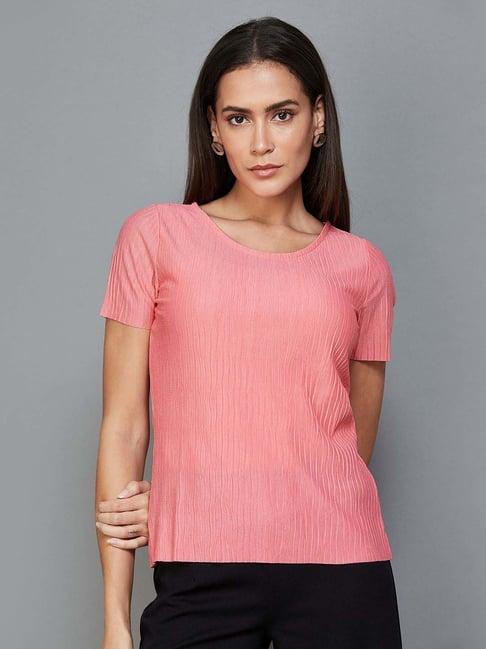 code by lifestyle pink self pattern top