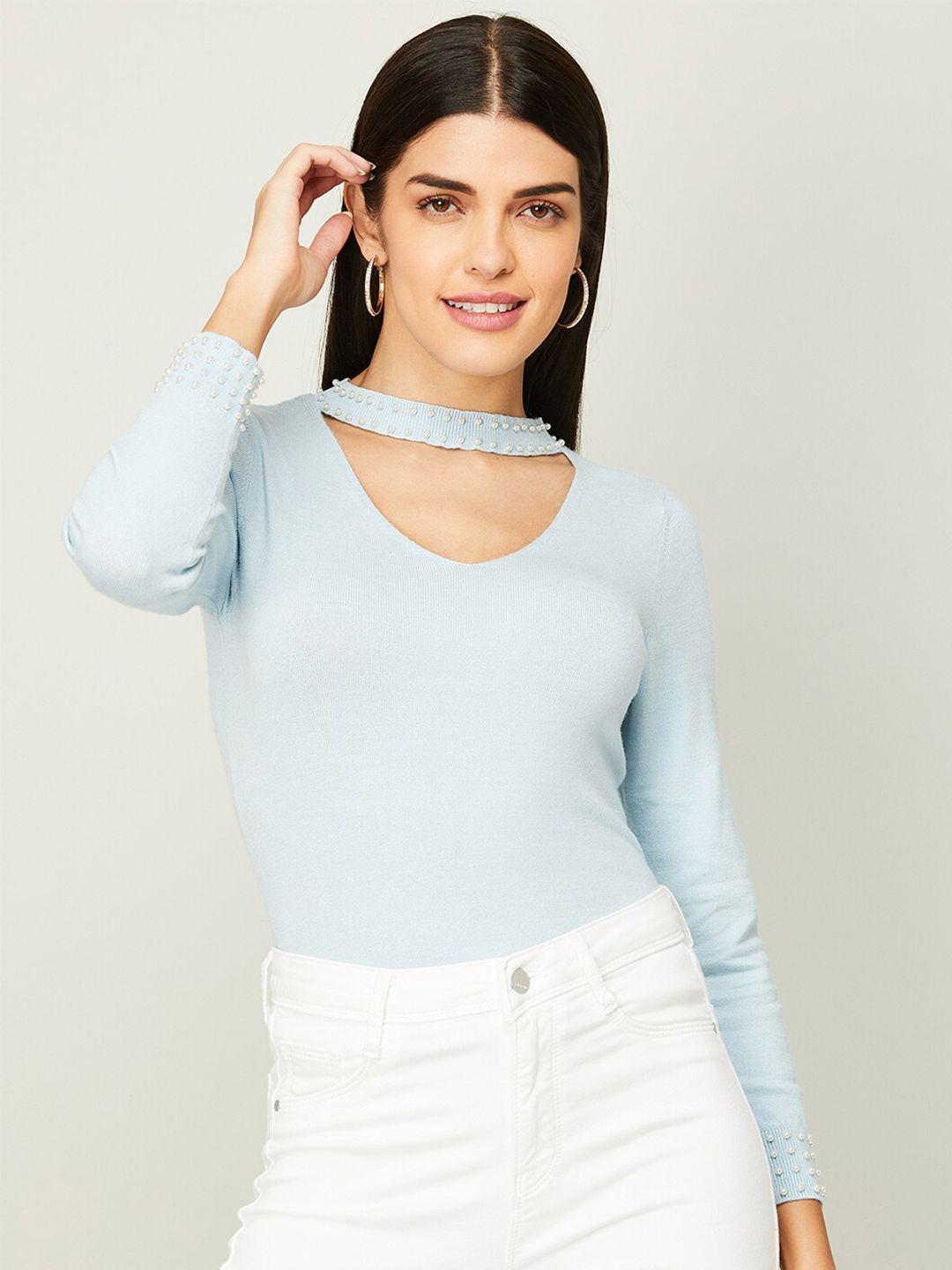 code by lifestyle polyester choker neck top