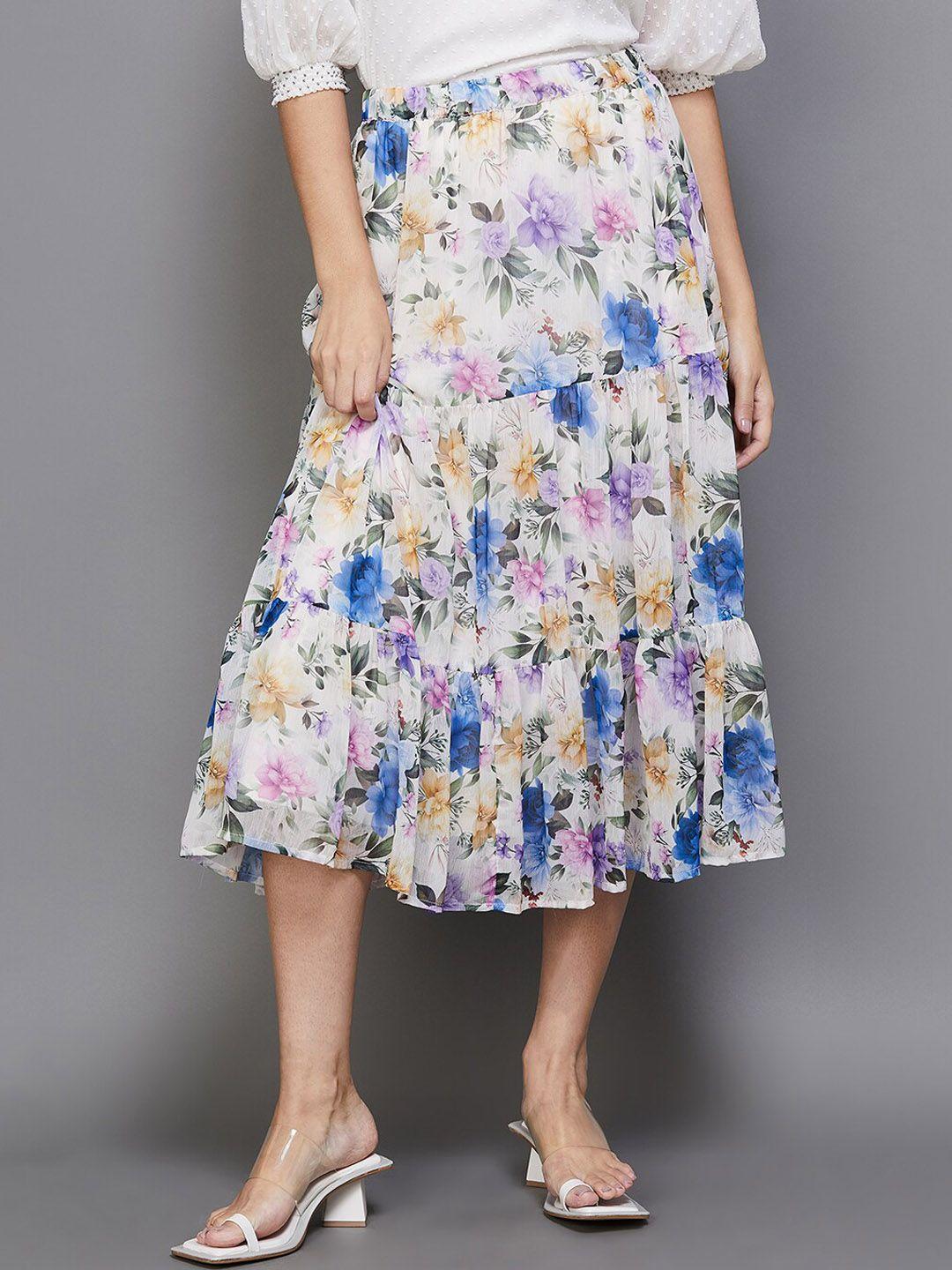 code by lifestyle printed flared midi skirt