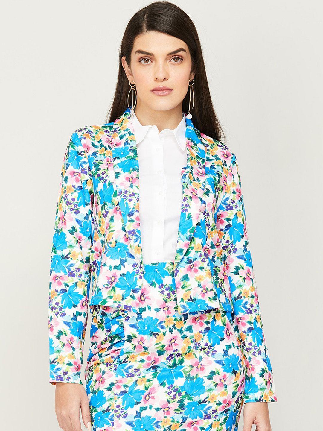 code by lifestyle printed open front casual blazer