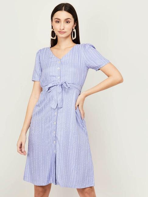 code by lifestyle purple printed shirt dress