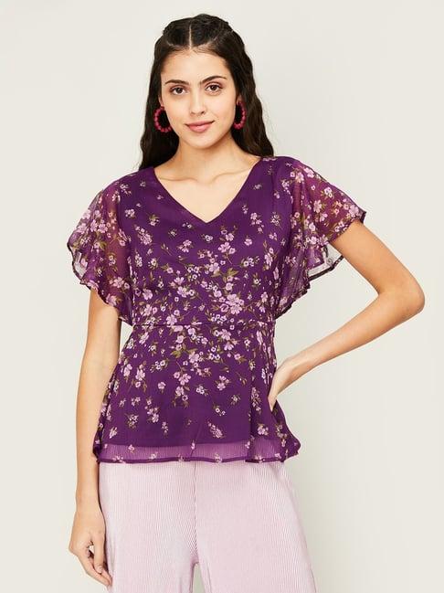 code by lifestyle purple printed top