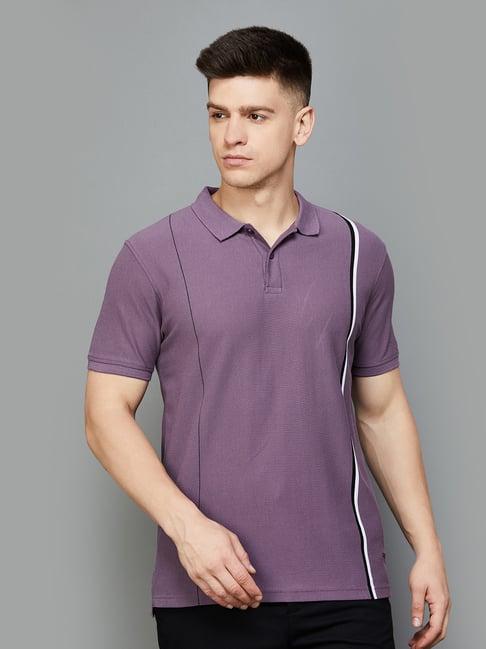 code by lifestyle purple regular fit striped polo t-shirt