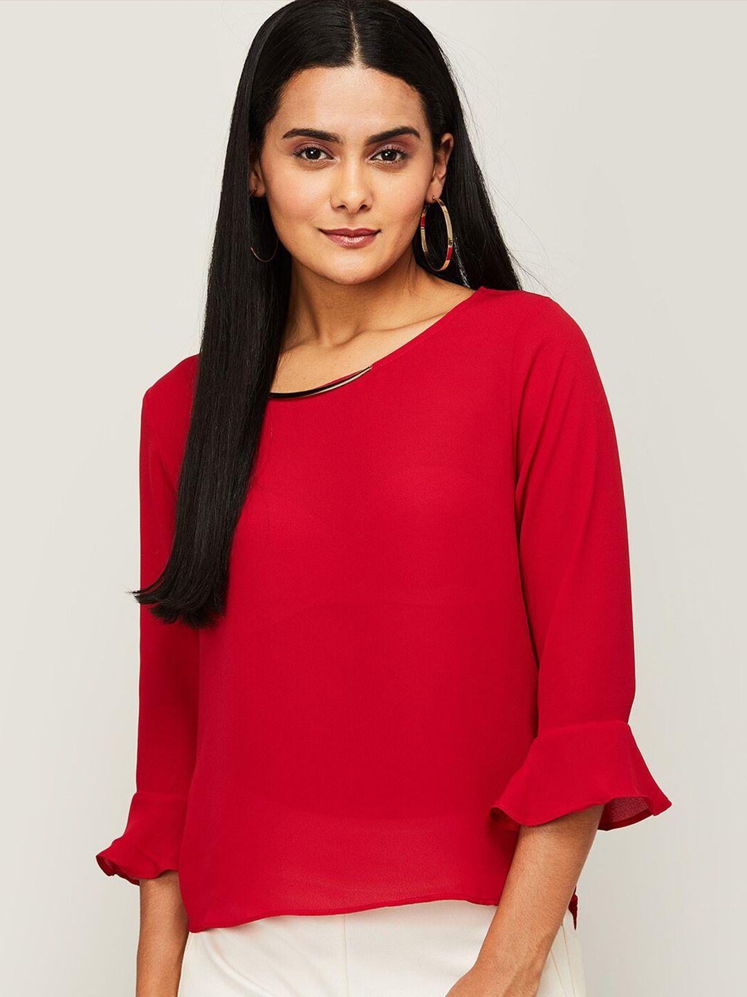 code by lifestyle red bell sleeves knitted top