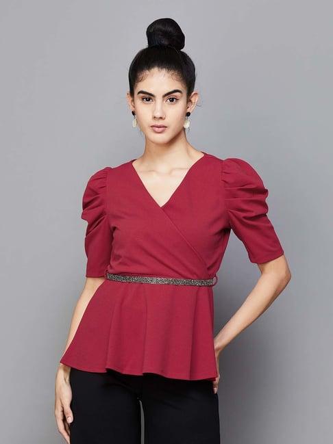 code by lifestyle red regular fit top