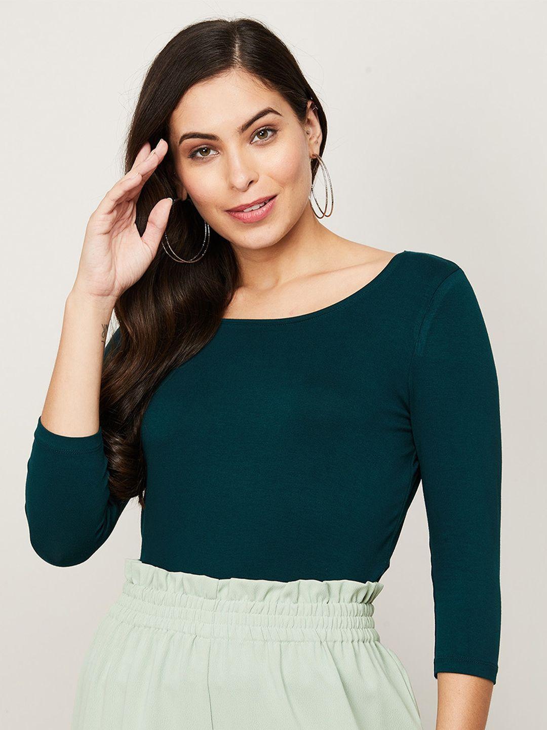 code by lifestyle round neck regular sleeves fitted top