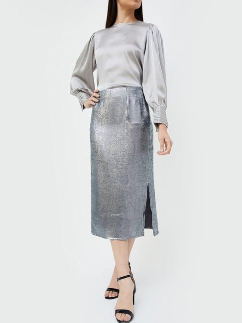 code by lifestyle silver midi skirt