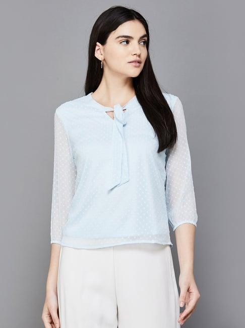 code by lifestyle sky blue self pattern top