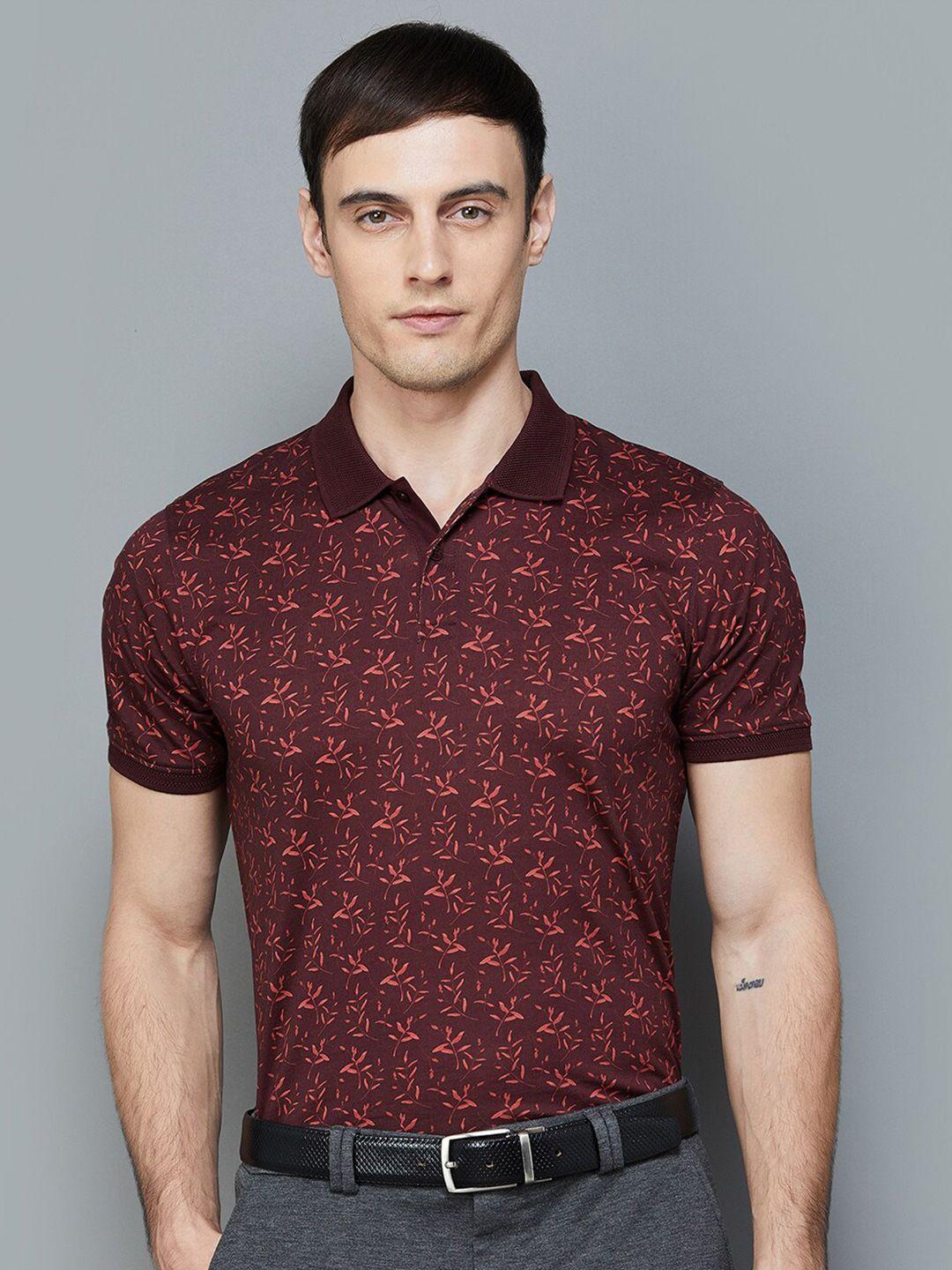 code by lifestyle slim fit floral printed polo collar cotton casual t-shirt